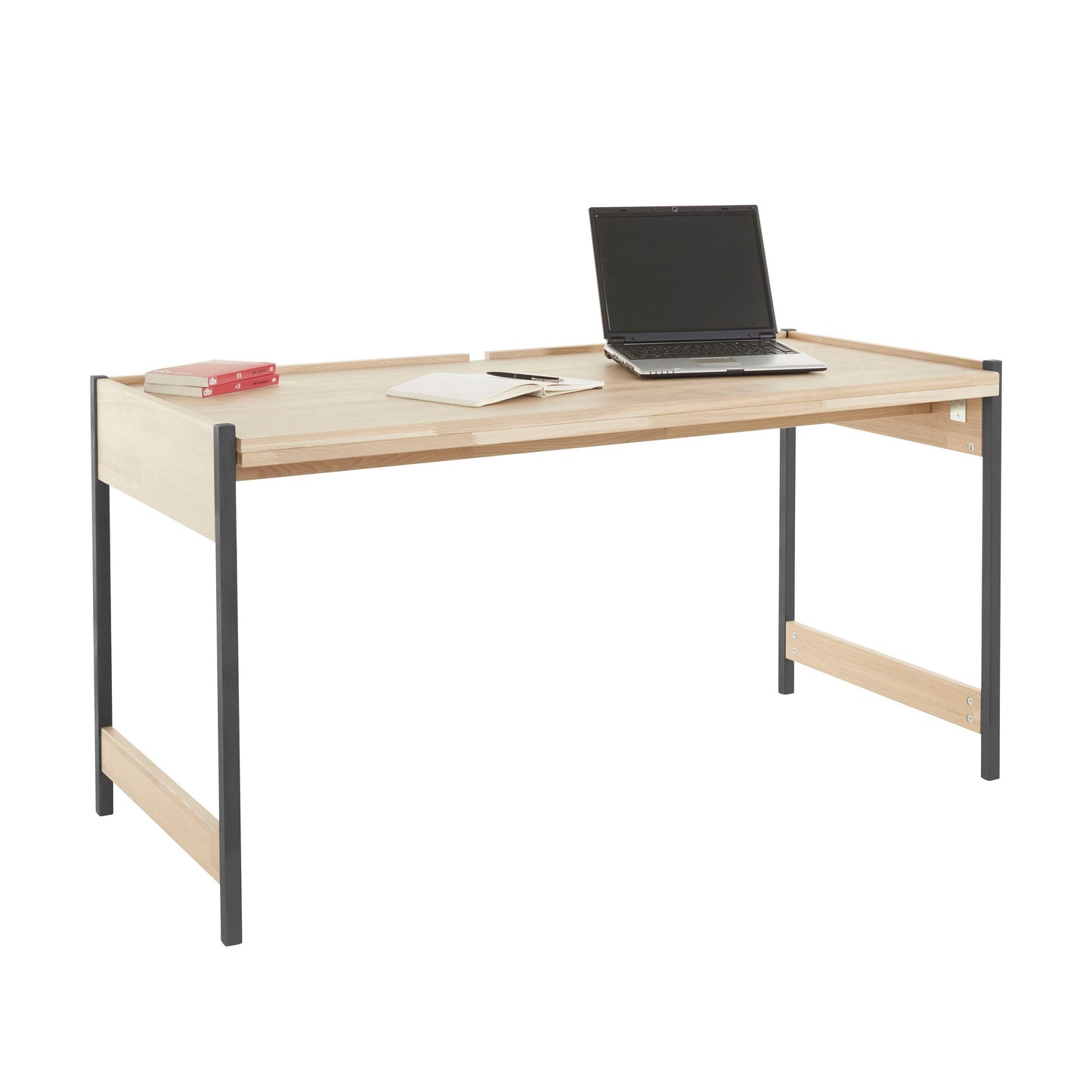 Tisch aus massiver Eiche, mit Metallbeinen, 143 x 65 x 74