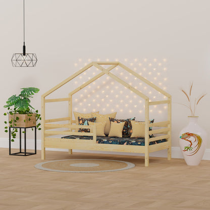 Einzelbett 90x200 Nischenhaus aus massivem Kiefernholz mit Boden und Seiten, ohne Veredelung