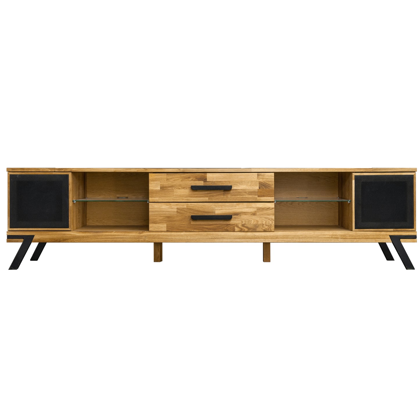 TV-Schrank "Luleälven" 220 cm, Eiche massiv, mit Regalen für Lautsprecher