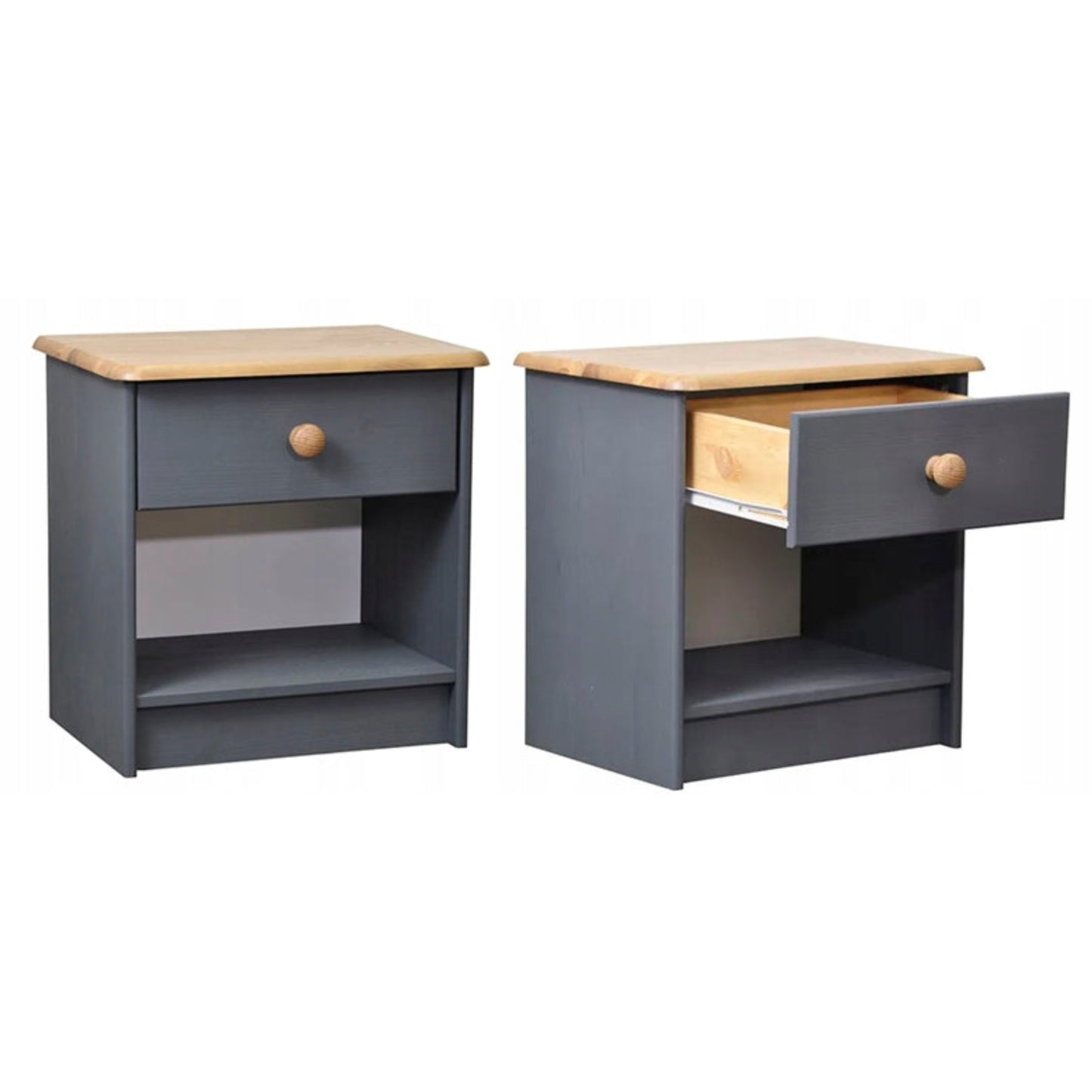 Kommode Schrank solide Kiefer 2 Schubladen 42 cm grau