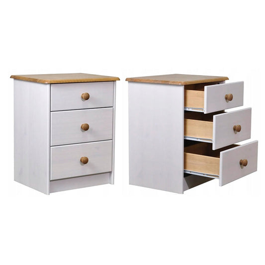 Kommode aus massivem Kiefernholz 3 Schubladen 53 cm weiße Antiquitäten