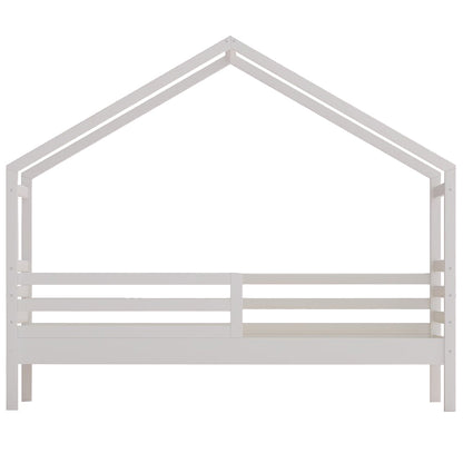 Einzelbett 90x200 Nischenhaus aus massivem Kiefernholz mit Boden und Seiten, mit weißem Wachs bedeckt