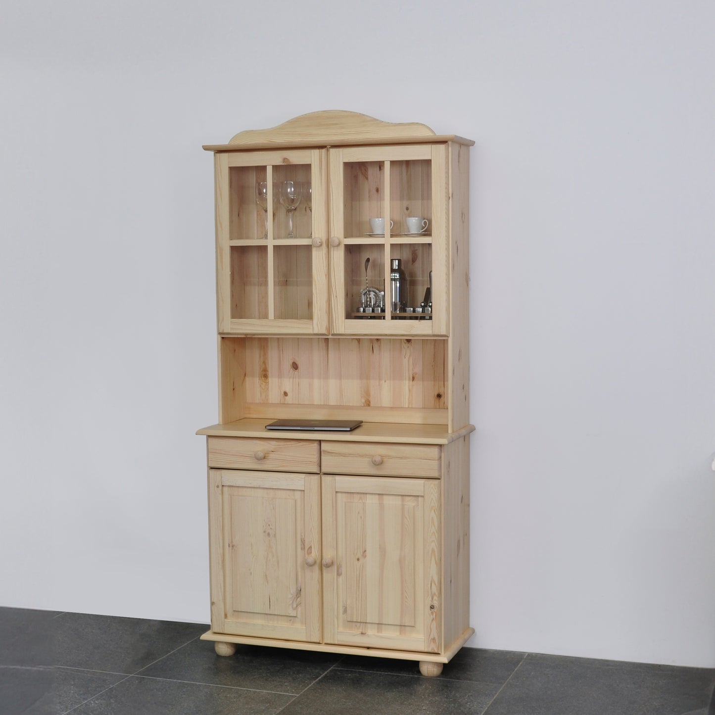 Schrank mit Schaufenster "Gräsö", feste Kiefer, farblos 192.4 cm