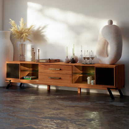 TV-Schrank "Luleälven" 220 cm, Eiche massiv, mit Regalen für Lautsprecher