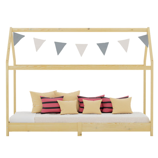Hausbett Cozy Haven 90x200 aus massivem Kiefernholz mit Bodenbelag, ohne Veredelung