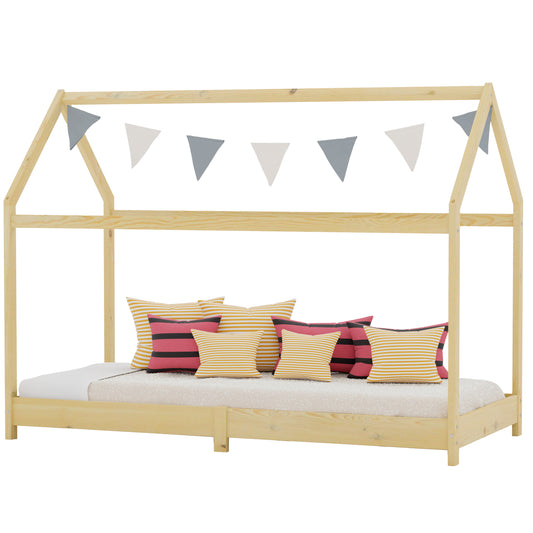 Hausbett Cozy Haven 90x200 aus massivem Kiefernholz mit Bodenbelag, lackiert